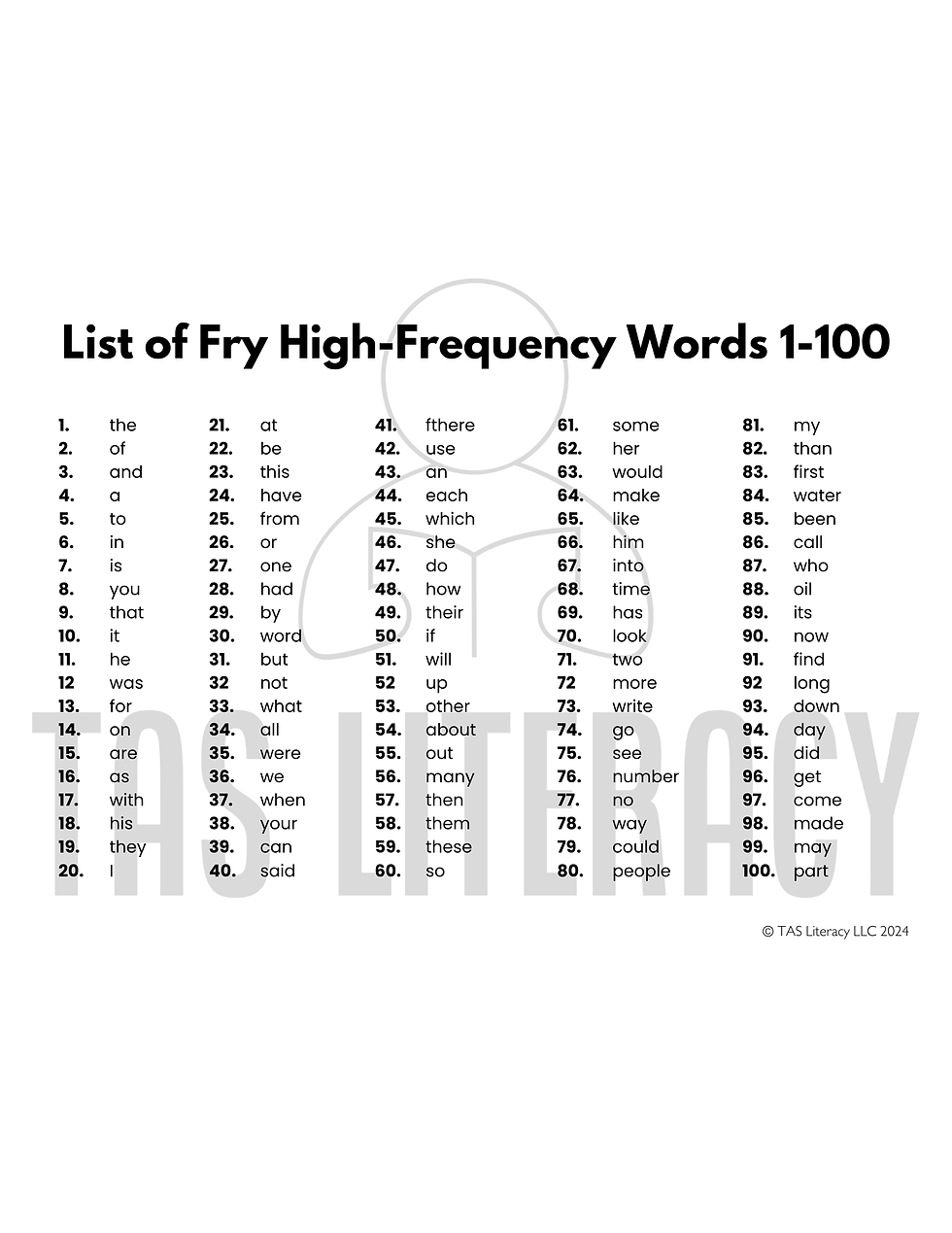 Thumbnail: Fry High-Frequency Words 1-100 Booklet, List, and Word Cards