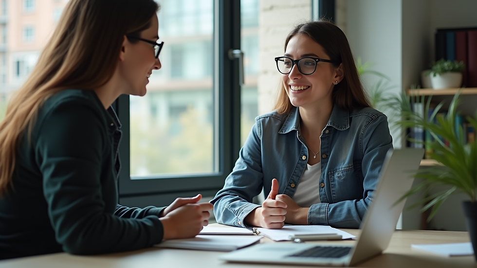 eye-level view of a tutor explaining a lesson to a student online