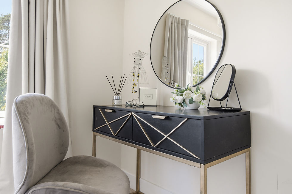 Focus shot of vanity area after staging