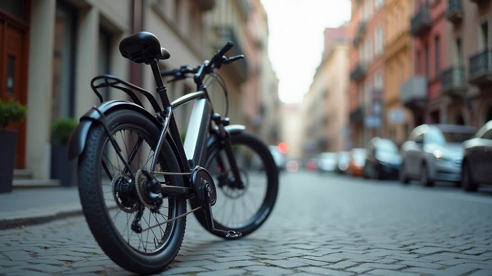 Eye-level view of electric bike parked on urban street