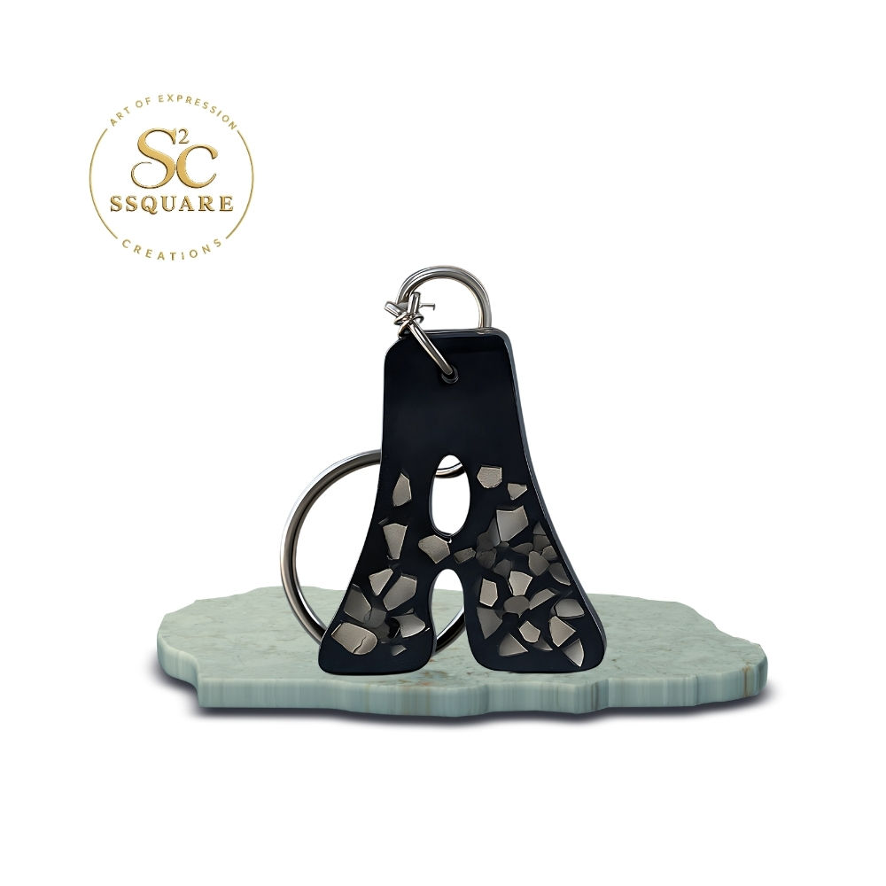 Elegant Black Resin 'A' Keychain