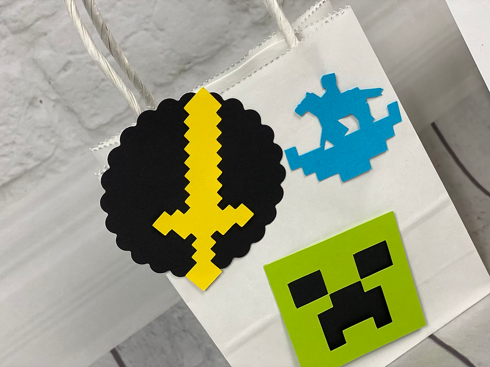 Miniaturbild: Mitgebseltüte & Einladungskarte -  Set  Minecraft Pixel Party