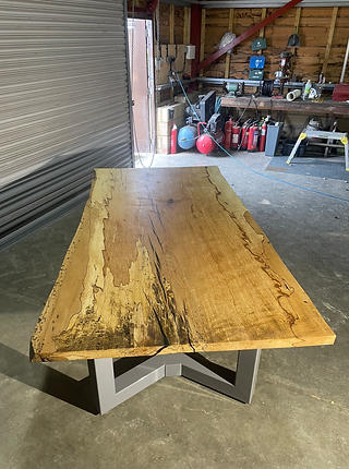 spalted beech dining with heavy duty steel base
