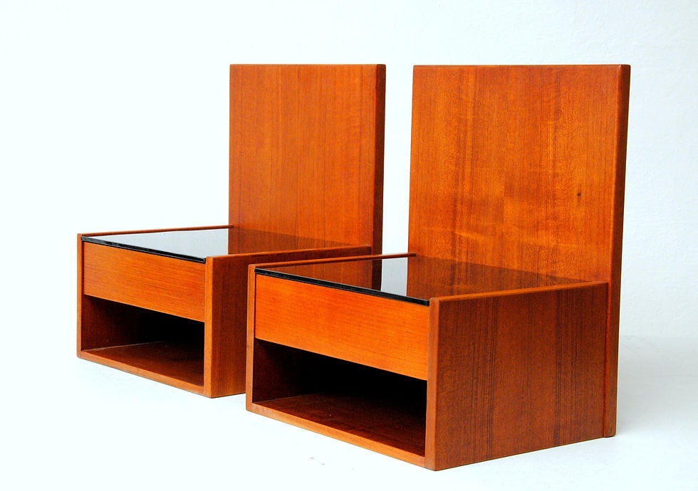 Thumbnail: Hans Wegner Set of Restored Floating Nightstands in Teak with Glass for GETAMA