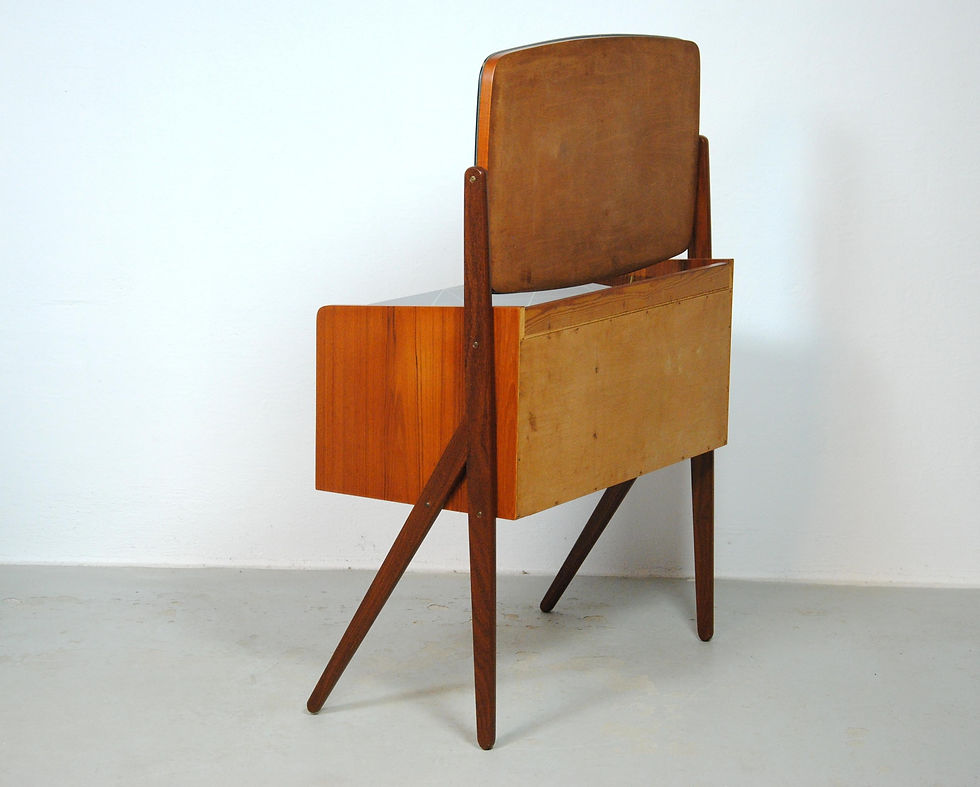 Thumbnail: 1960s Teak Vanity Table and Two Nightstands with Decorated Glass Tabletops