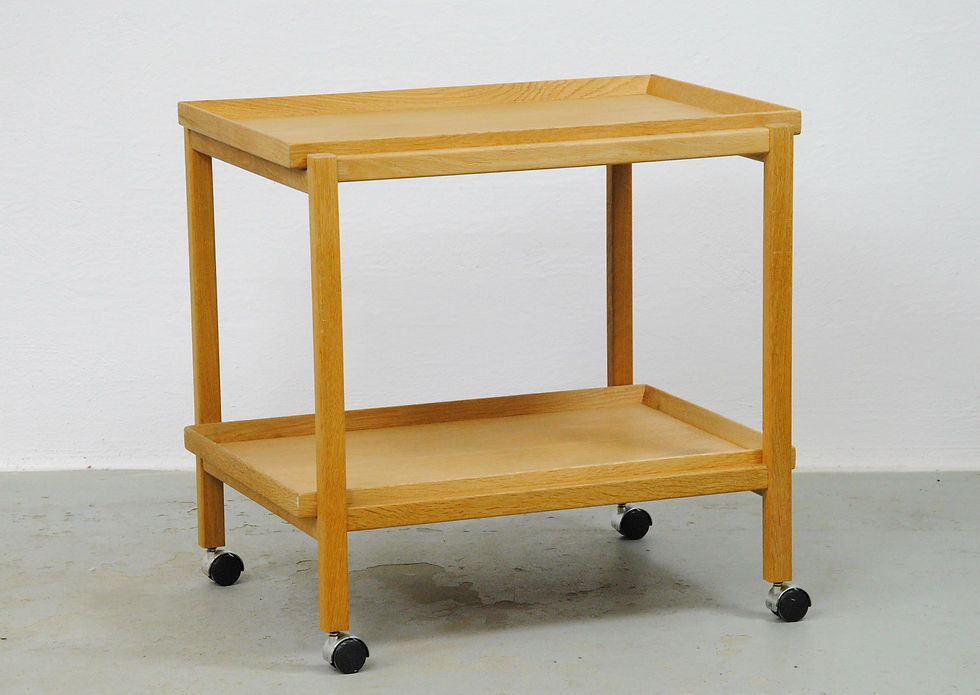 Thumbnail: 1970's Fully restored Danish Oak Bar Cart Serving Tray trolly