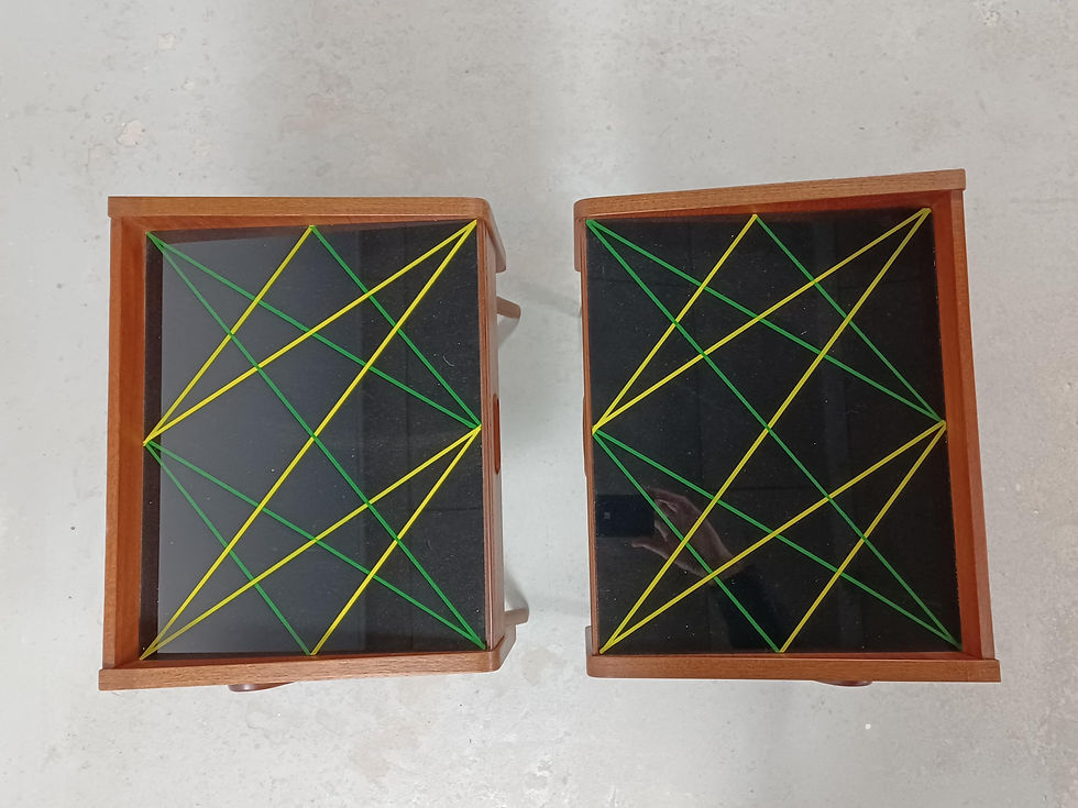 Thumbnail: 1960s Teak Vanity Table and Two Nightstands with Decorated Glass Tabletops