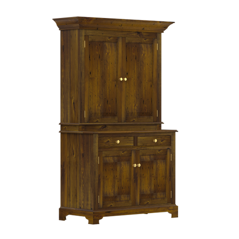 Full-height view of The Concord Stepback Cupboard in reclaimed barn pine.