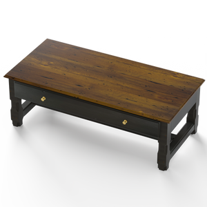 Reclaimed pine Savannah coffee table with central drawer and Master Craftsmanship joinery.