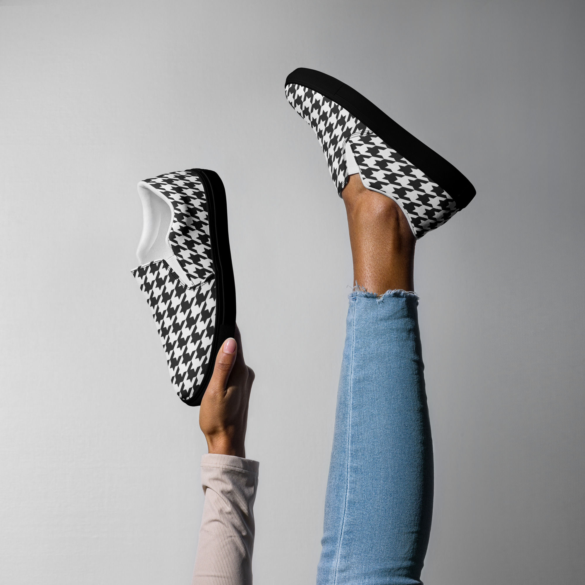 MatriArch Luxe Slip-Ons – “CrownWalk” Collection in Black White Houndstooth