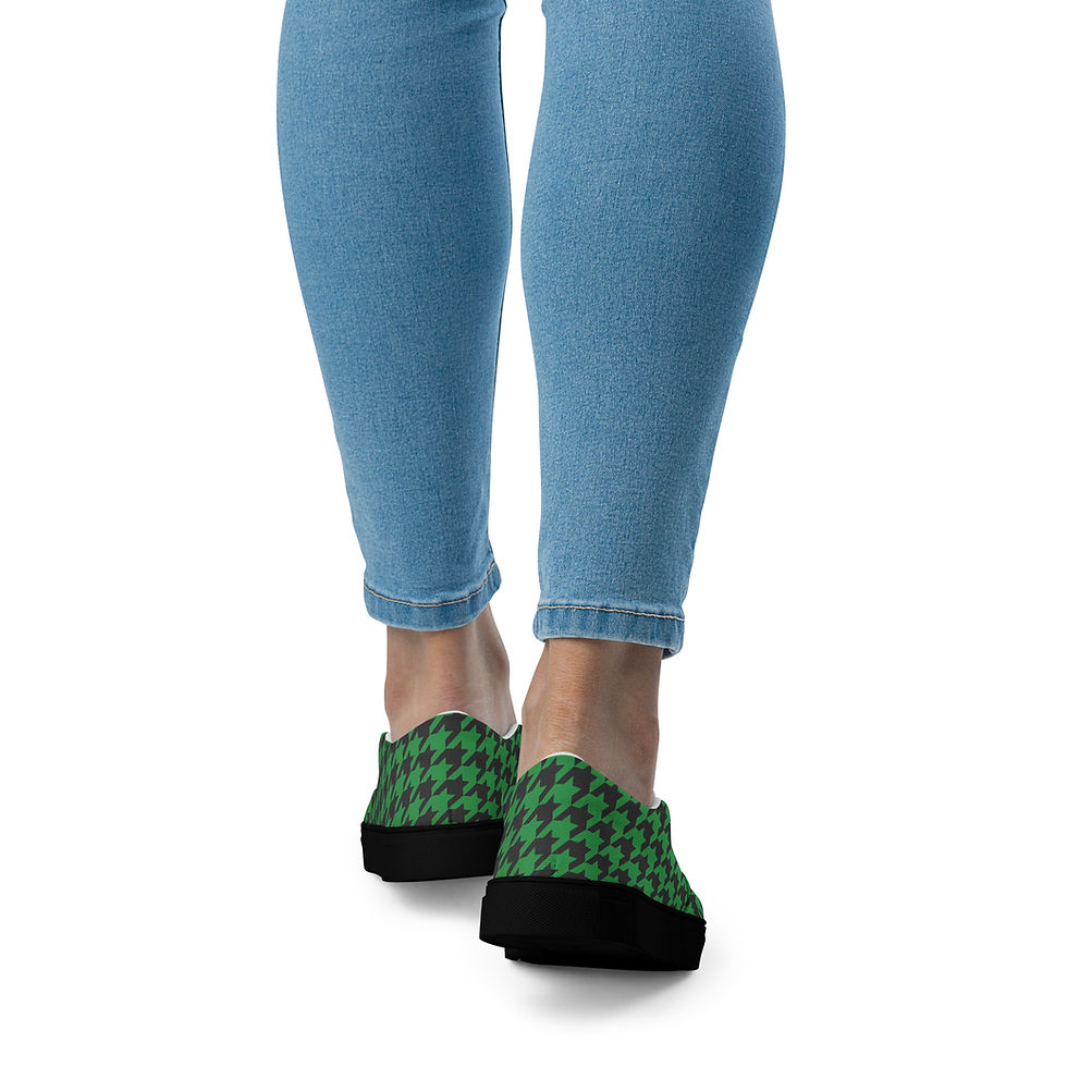 Thumbnail: MatriArch Luxe Slip-Ons – “CrownWalk” Collection in Forest Green Houndstooth