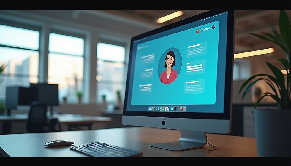 AI virtual assistant interface on a computer screen in a North Carolina office