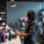 a black hair stylist in her modern shop ordering on her phone more hair supplies from Arms