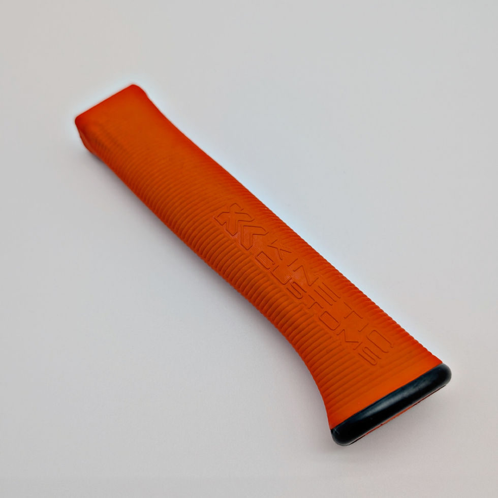 Orange rubber handle with a textured grip