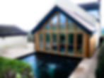 Oak framed extension and Koi carp pond
