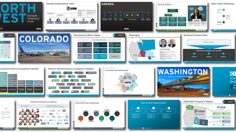 PowerPoint presentation slide deck mockup for a corporate strategic plan.
