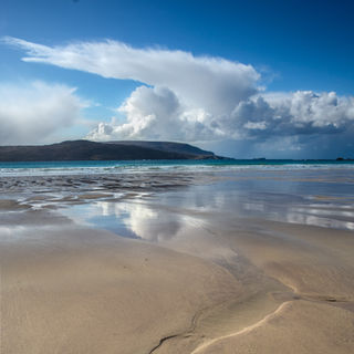 Snow shower over Cape Wrath from Balnakeil, Sutherland, Scotland