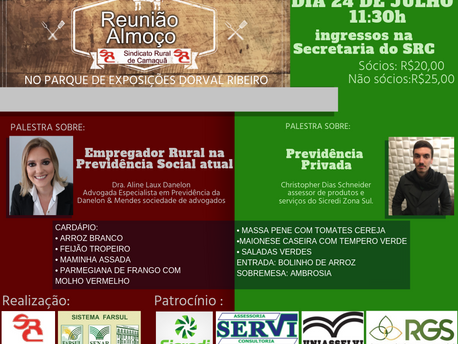 Reunião almoço do SRC debaterá a Previdência com enfoque no Produtor Rural