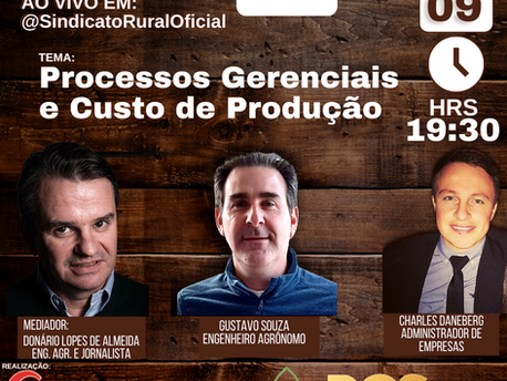 Custos de produção e aspectos gerenciais serão abordados em Live promovida pelo Sindicato Rural