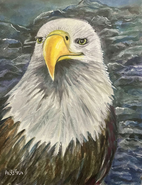 a watercolor painting of an eagle
