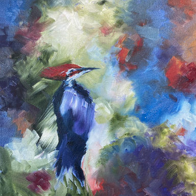 an oil painting of a woodpecker
