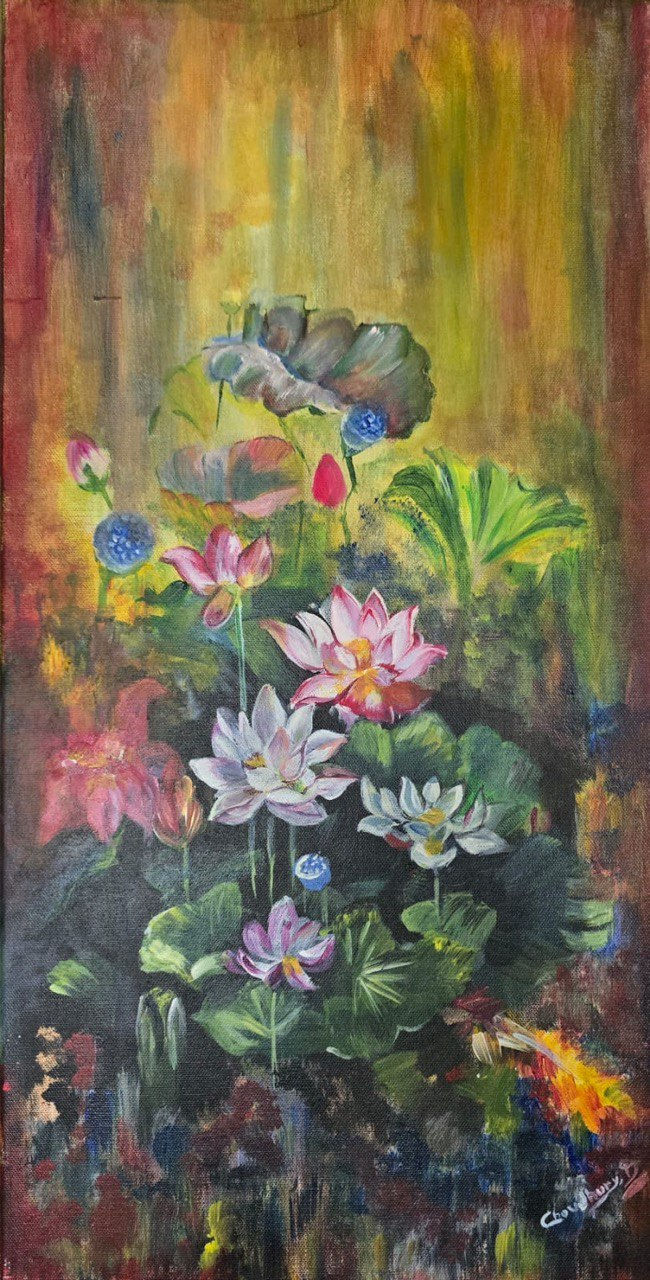 an acrylic painting of flowers by artist, Deepmala Roy