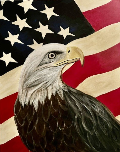 an eagle before the American flag