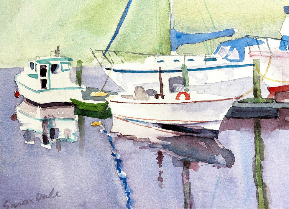 a watercolor painting of boats by artist Susan Dade