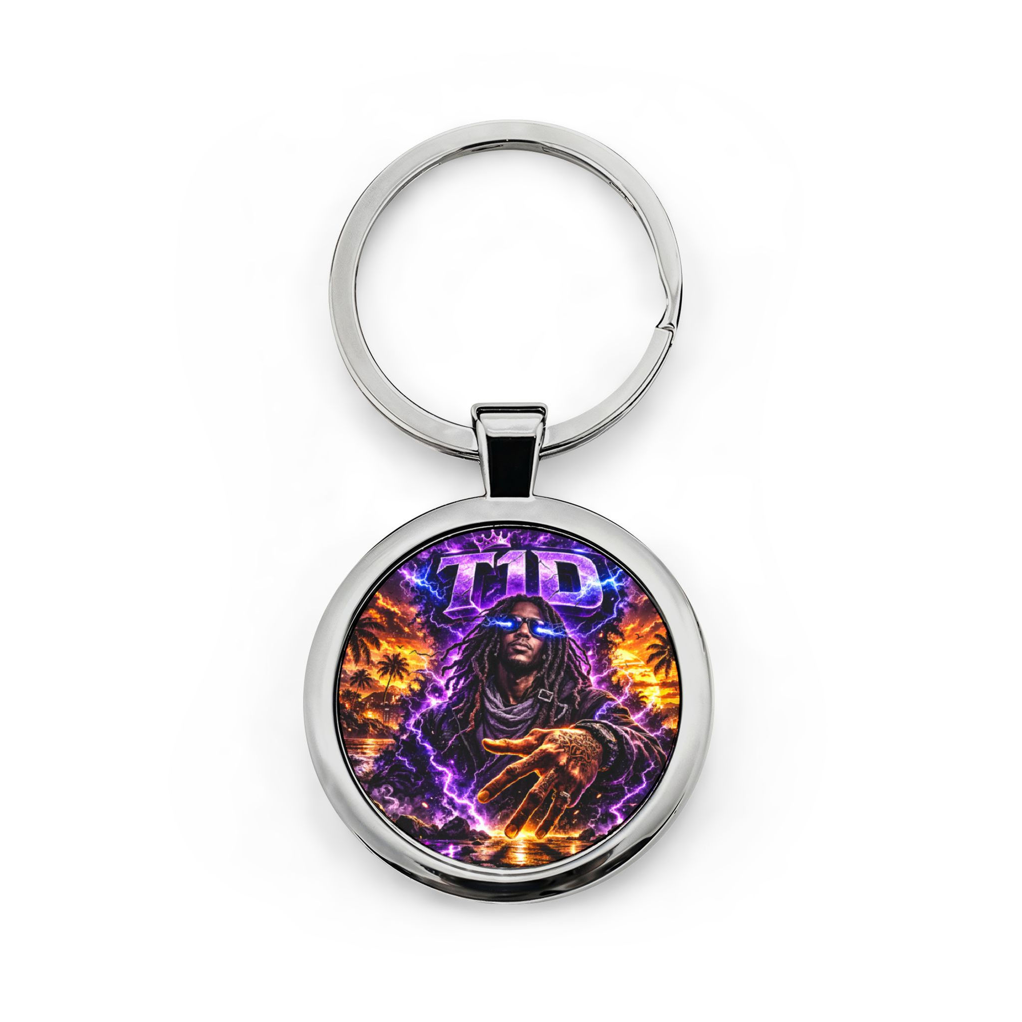T1D Wizard Round Stainless Steel Keychain — Electric Purple Magic Design