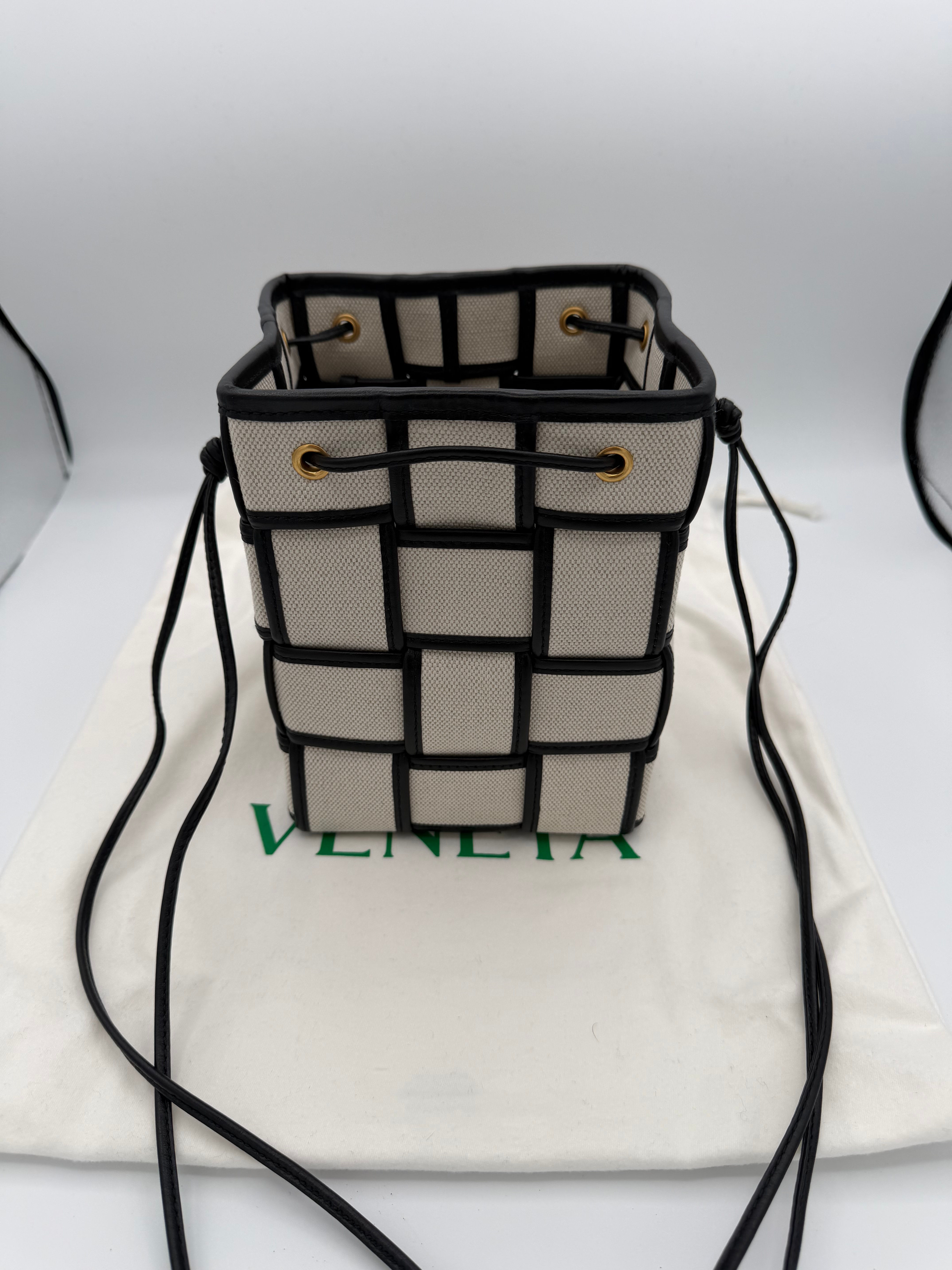 Bottega Veneta Cassette Black and White Crossbody Bucket Bag