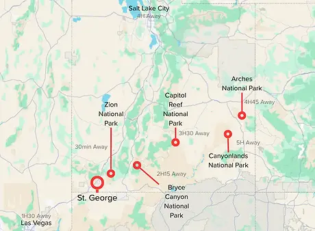 St. George and nearby National Parks.