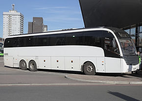 A white travel bus.