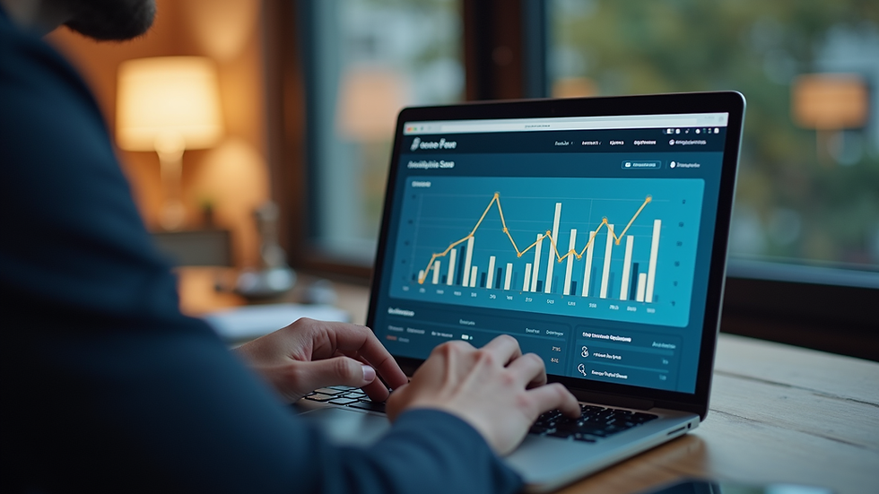 Eye-level view of a person analyzing website analytics on a laptop