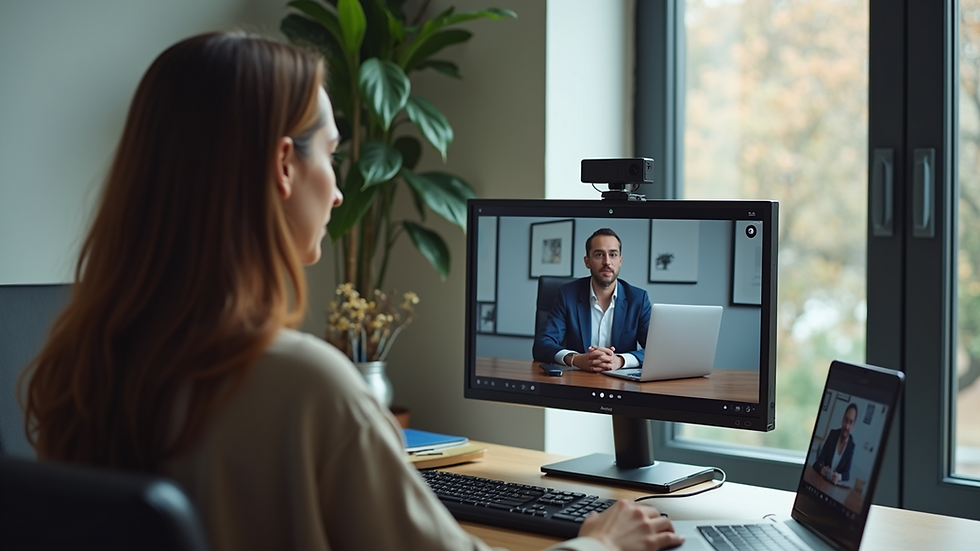 High angle view of a video conferencing setup