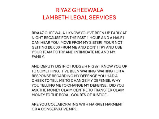 Message to MP David Lammy and the Royal Courts of Justice