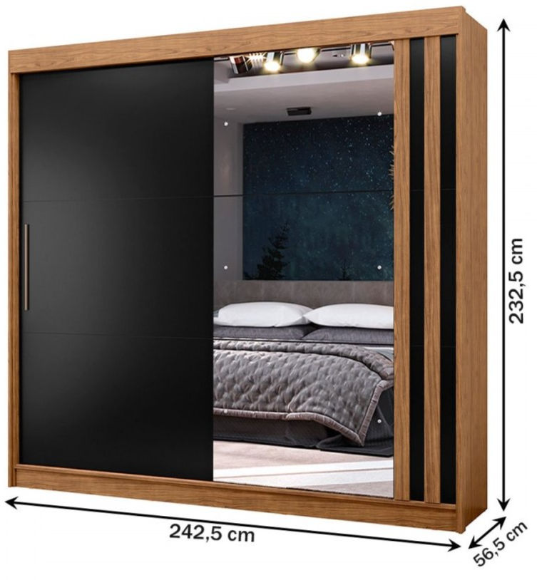 Miniatura: Guarda-roupa Casal Seul 100% Mdf 2 Portas 4 Gavetas com Espelho Freijo/nero - Mx