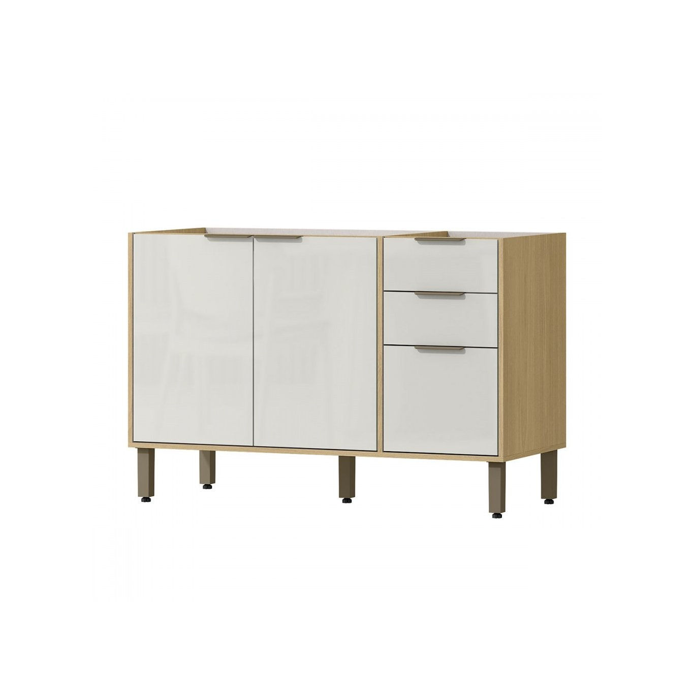 Balcão de Cozinha para Pia 120 Cm Glória 3 Portas 2 Gavetas Castanho/off White