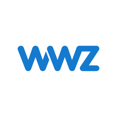 Logo der Wasserwerke Zug (WWZ) in blauer Schrift auf transparentem Hintergrund.