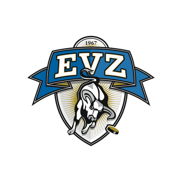 Logo des Eishockeyclubs EV Zug mit einem stilisierten Stier, einem blauen Banner mit der Aufschrift 'EVZ', und der Jahreszahl 1967 darüber.