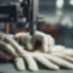 Create a minimal photorealistic image of gloves being stitched in a factory.jpg