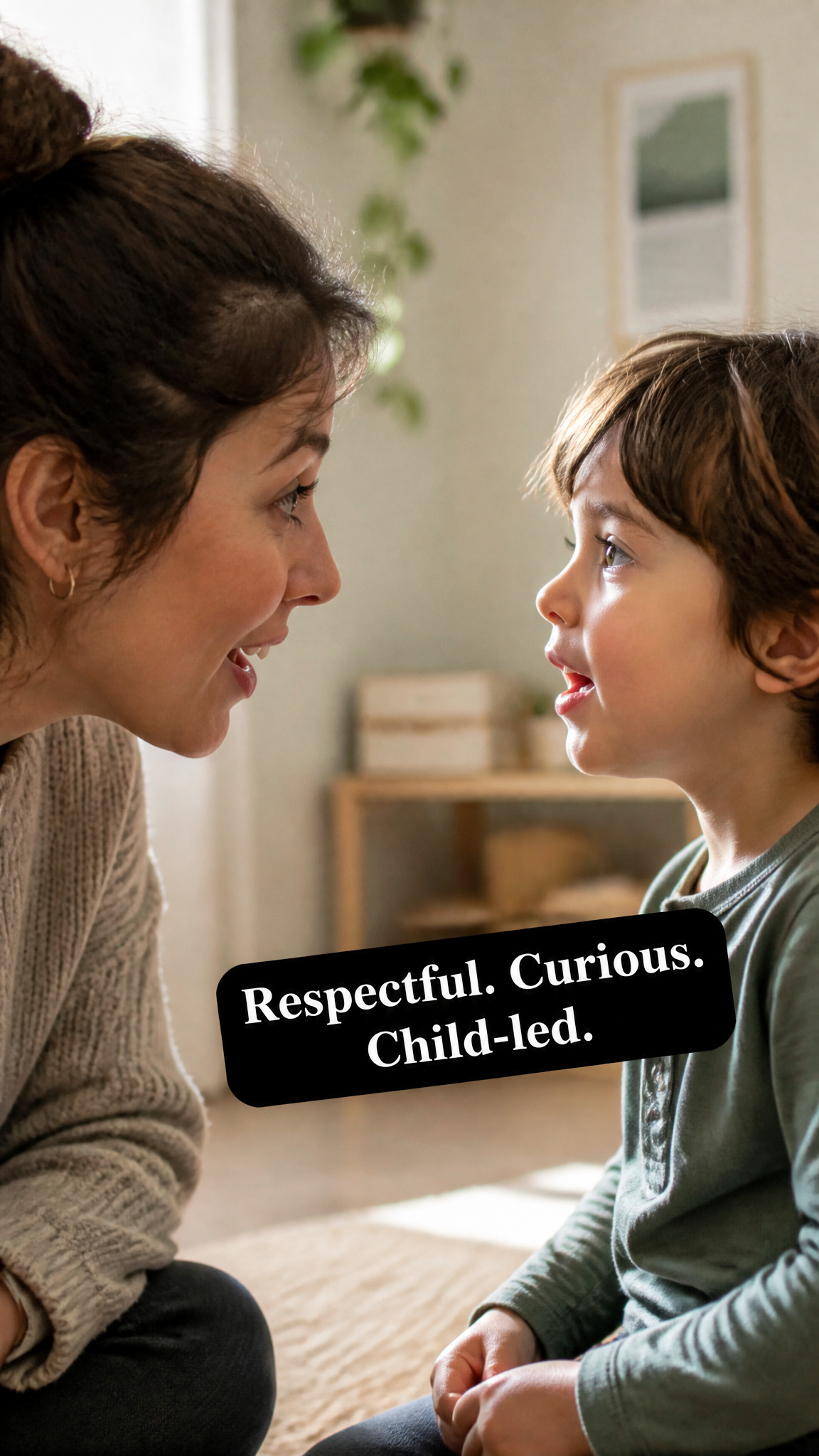 Speech-language pathologist and child sharing a respectful, child-led interaction.