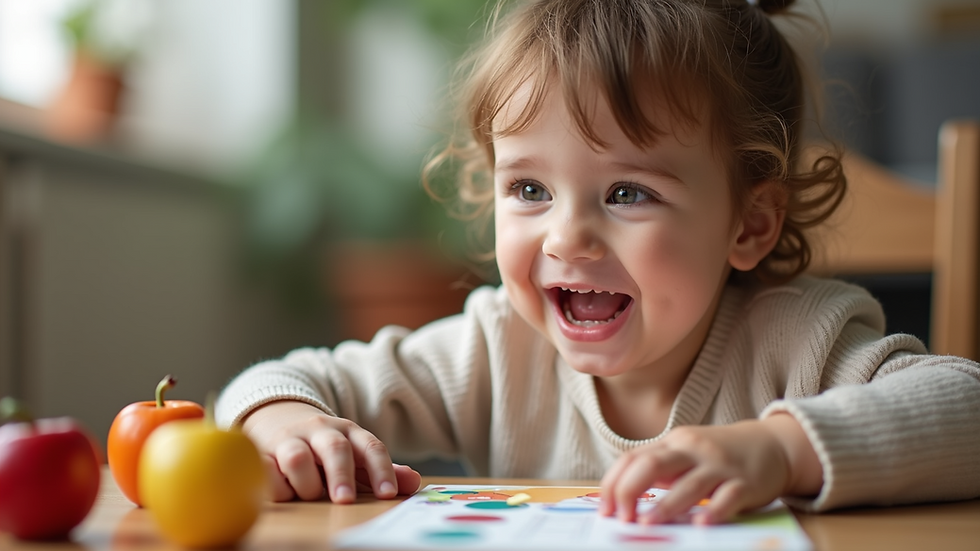 Close-up view of a child enjoying a speech therapy game