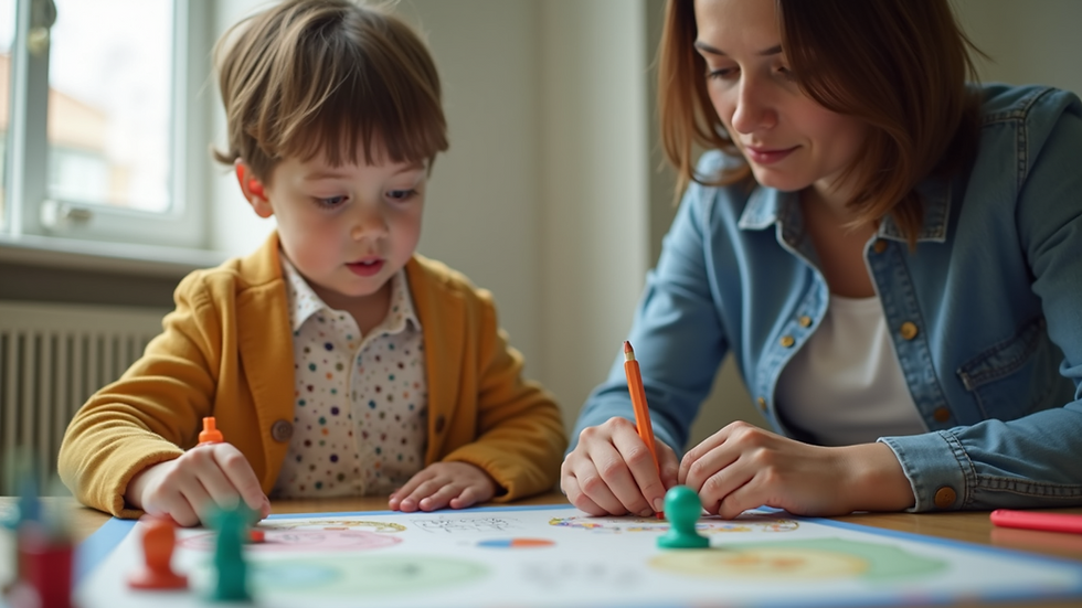 High angle view of a child playing educational games with a parent