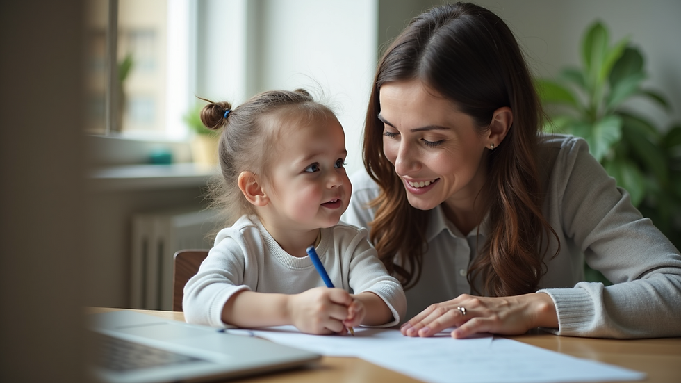 High-angle view of a speech therapist working with a child