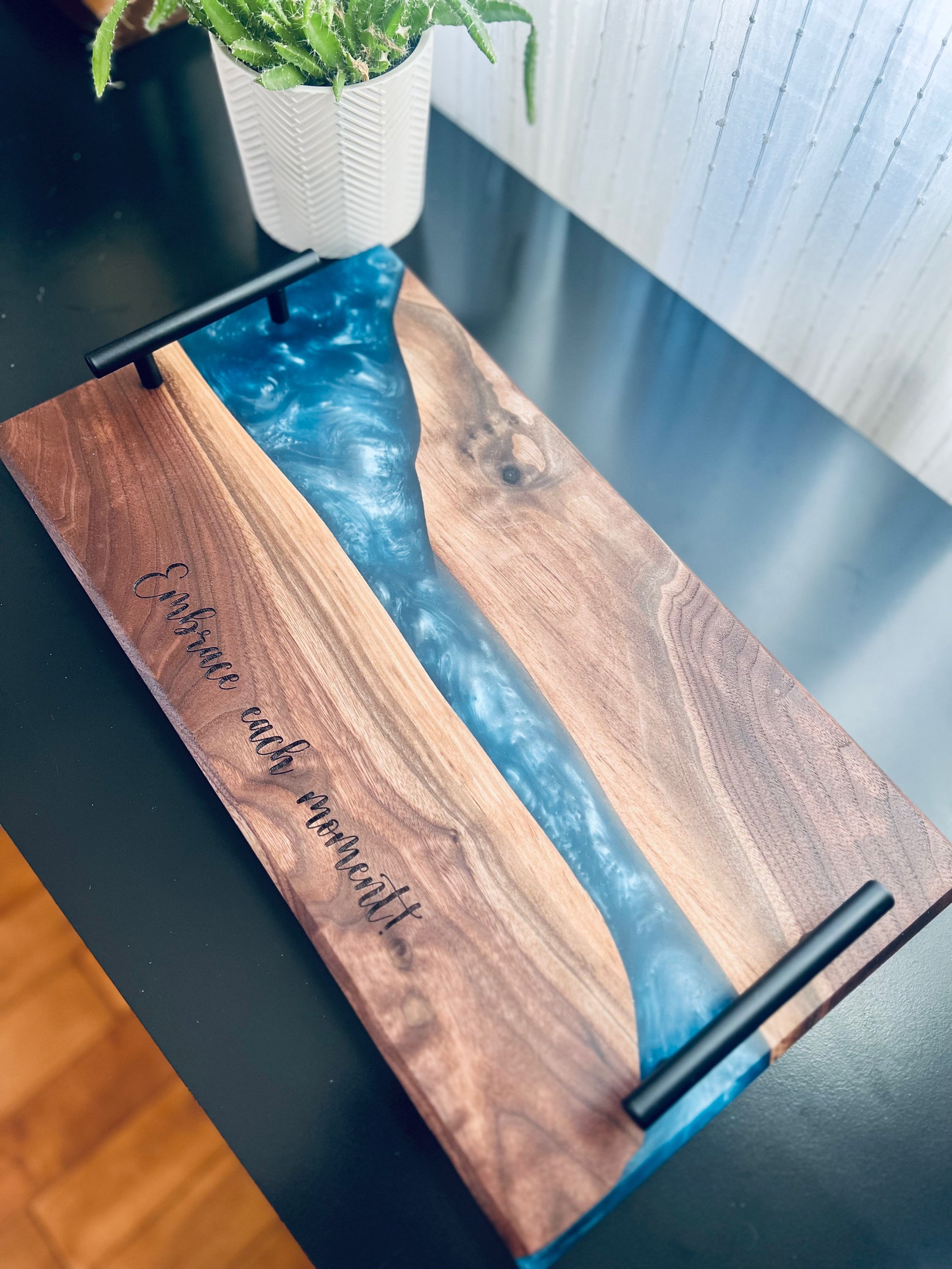 Epoxy and Walnut Charcuterie Board With Metal handles