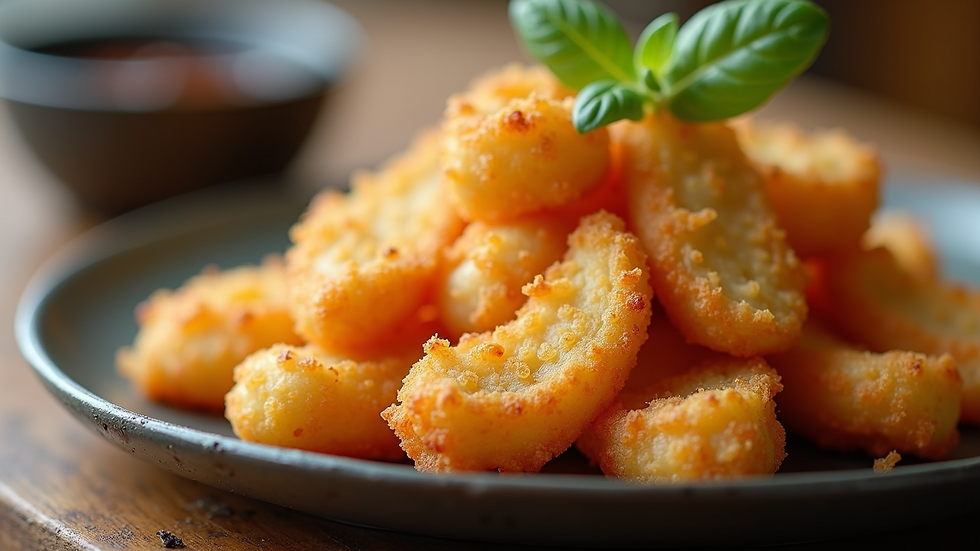 Close-up view of crispy vegetable tempura