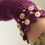 Thumbnail: Hand crochet plum fingerless gloves with buttons and crystals