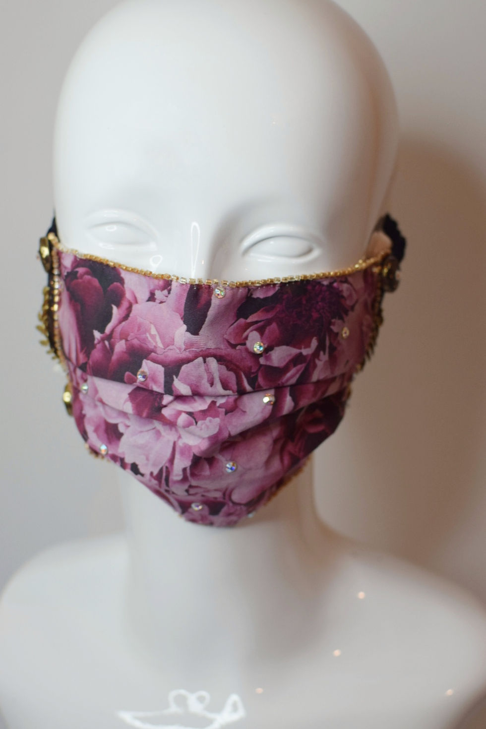 Thumbnail: Peonies Liberty print & baroque embellished glam facemask