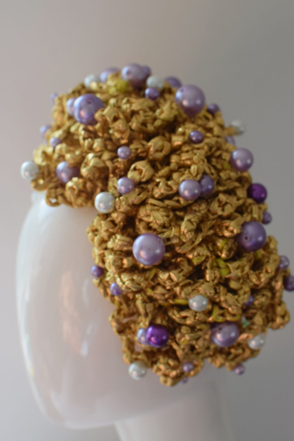 Thumbnail: Gold crochet halo headpiece with pearls