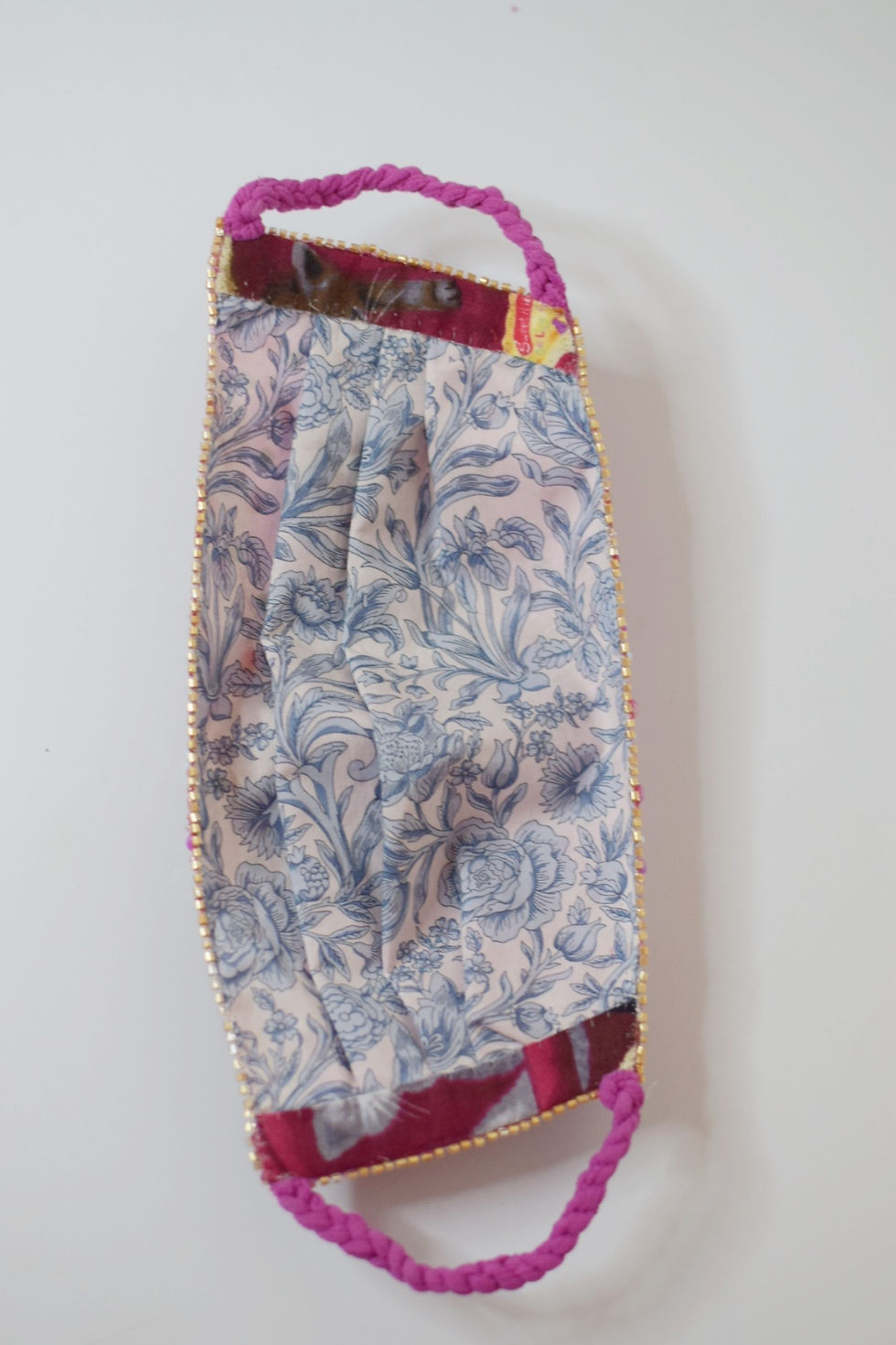 Thumbnail: Extra glam pink beaded silk & Liberty print cotton facemask 